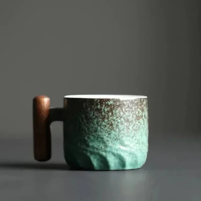 Small Porcelain Coffee Cup with Wood Grip