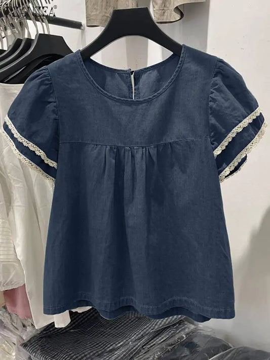Chic Embroidered Patch Denim Shirt - VogeLuxe