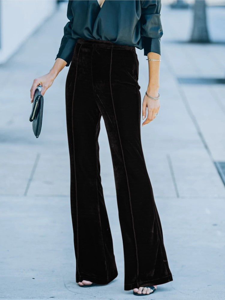 Fashionable High Waisted Velvet Wide Leg Pants - VogeLuxe