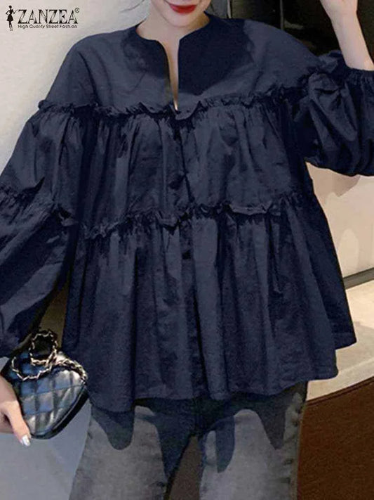 Chic Ruffled Bell Sleeve Women's Blouse Top - VogeLuxe