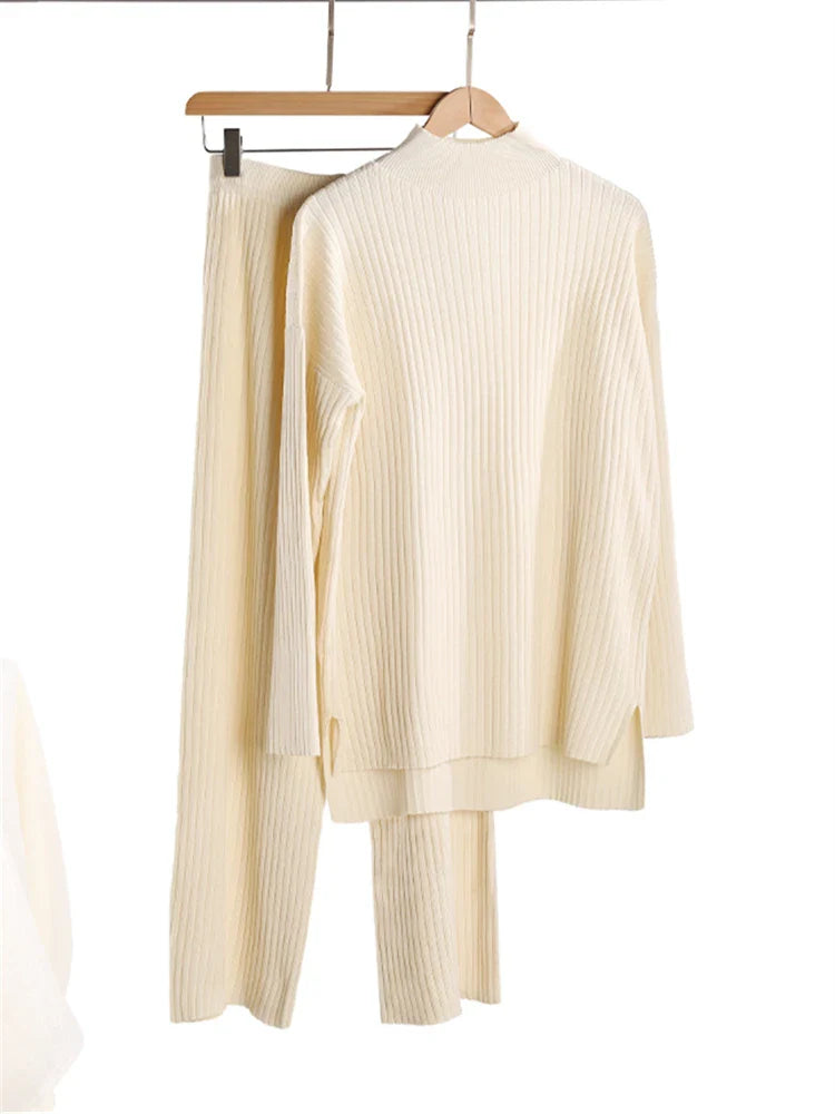 Cozy Women's Sweater Turtleneck Jumpsuit Set