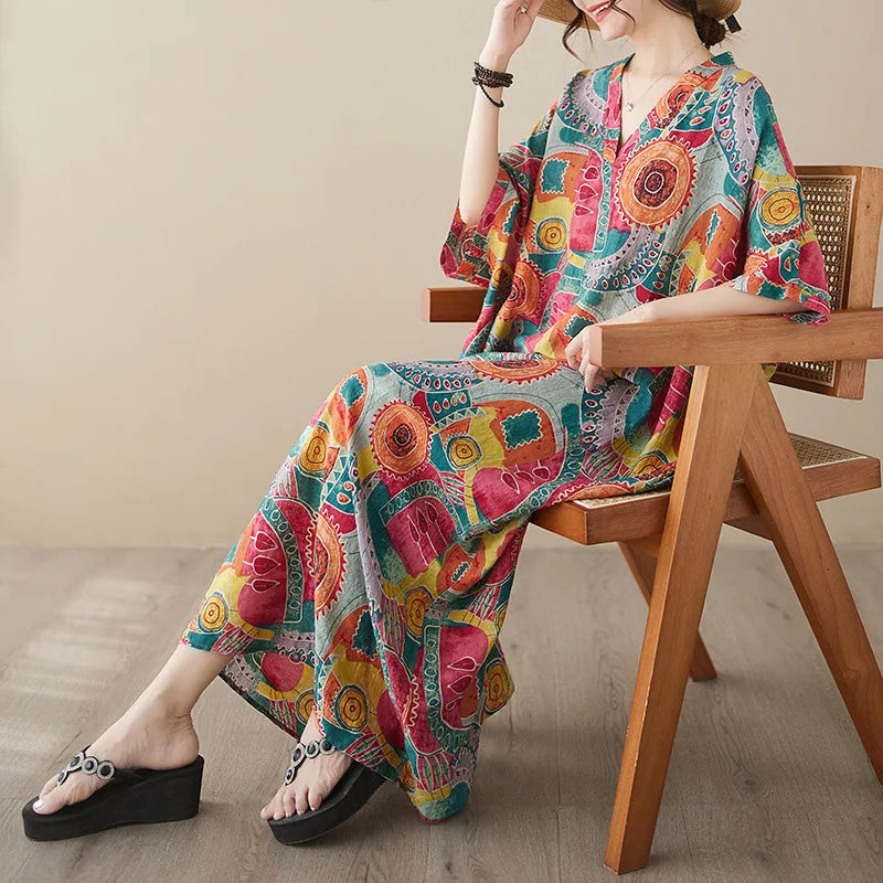 Free-Spirited Global Maxi Sundress - Relaxed Casual Wear