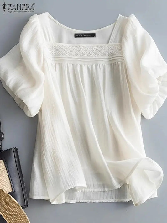 Classic Crew Neck Ruffled Top - VogeLuxe