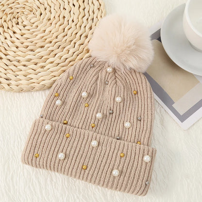 Sparkly Stone Pom Pom Winter Hat