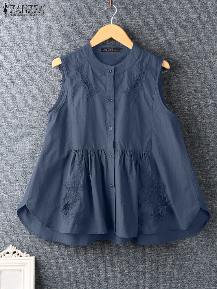 Summer Chic Sleeveless Embroidered Top - BritishElegance