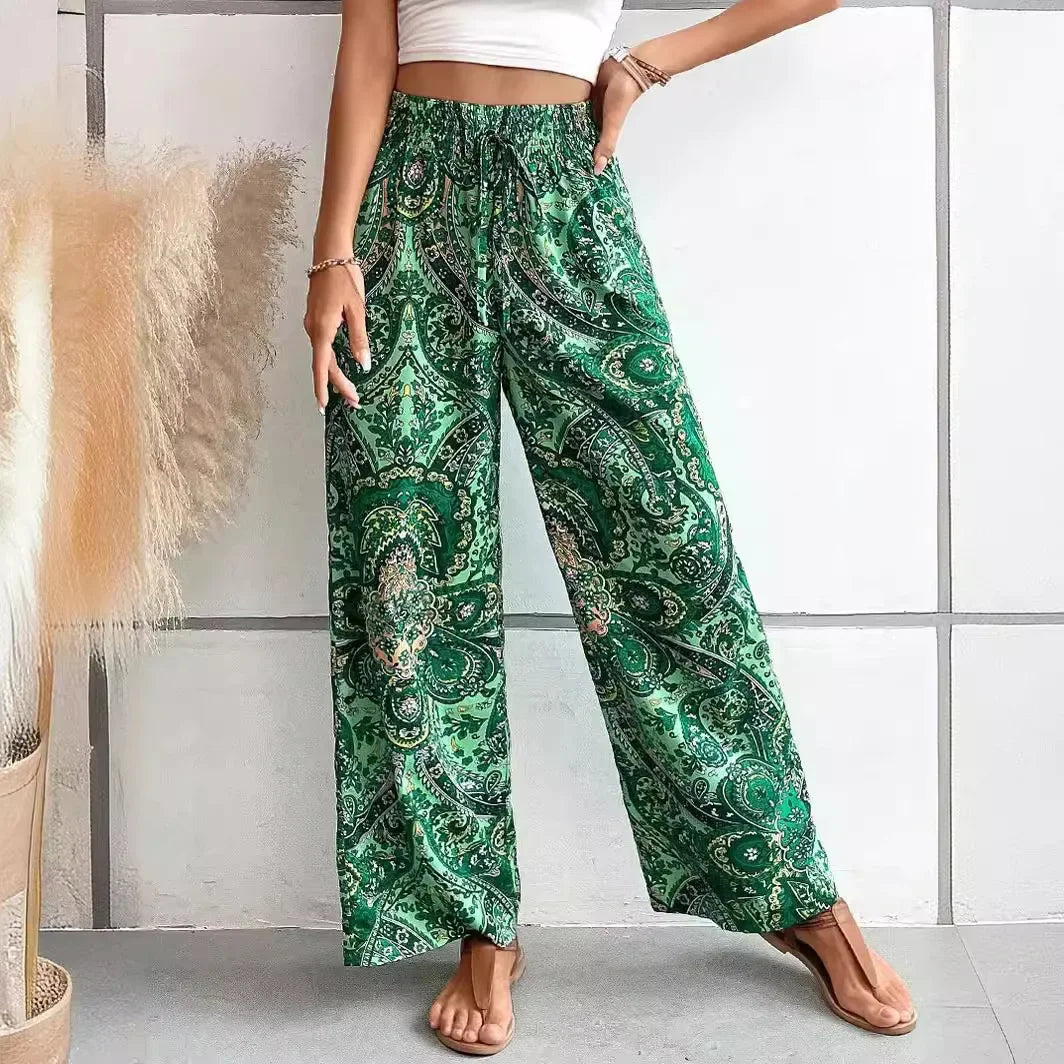Comfortable Loose Fit Stretchy Printed Women's Trousers - VogeLuxe