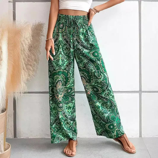 Comfortable Loose Fit Stretchy Printed Women's Trousers - VogeLuxe