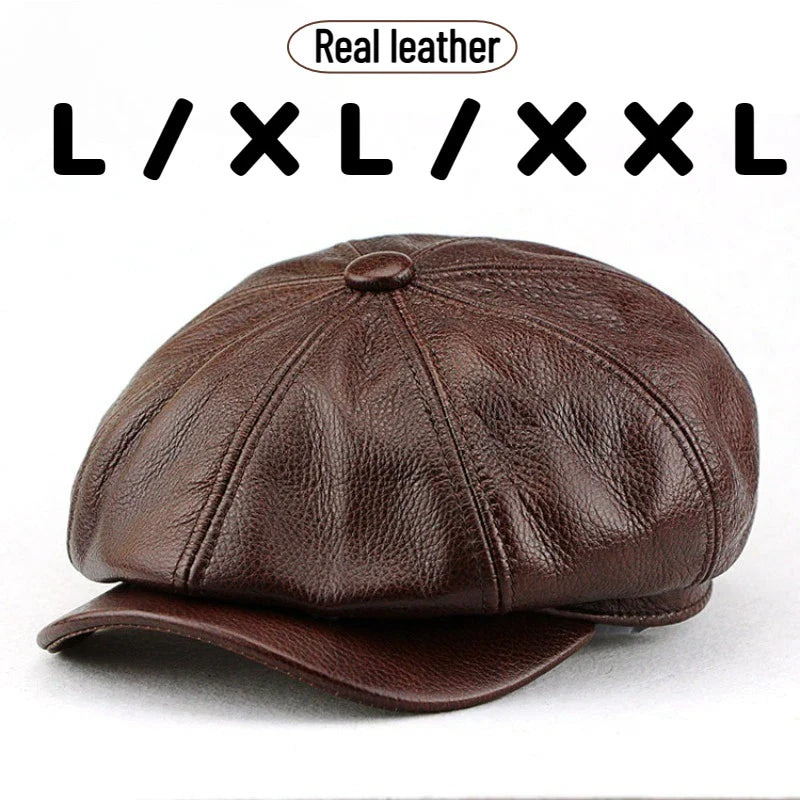 Large Genuine Leather Octagon Newsboy Cap XXL - VogeLuxe