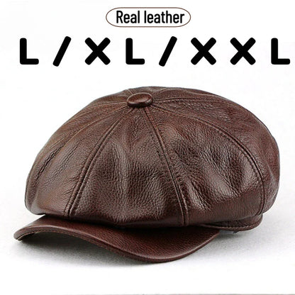 Large Genuine Leather Octagon Newsboy Cap XXL - VogeLuxe