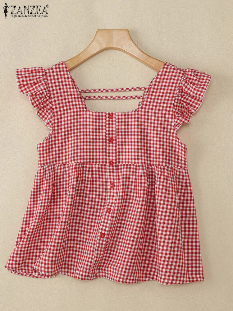 Classic Check Off Shoulder Women's Summer Top