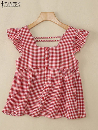 Classic Check Off Shoulder Women's Summer Top