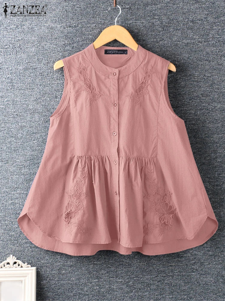 Summer Chic Sleeveless Embroidered Top