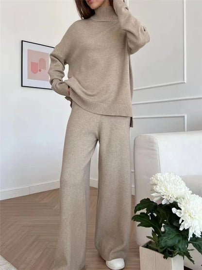 Cozy Women's Sweater Turtleneck Jumpsuit Set