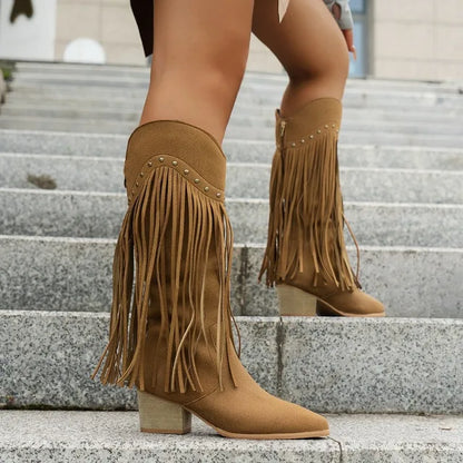 Fashionable Fringe Knee High Cowboy Boots