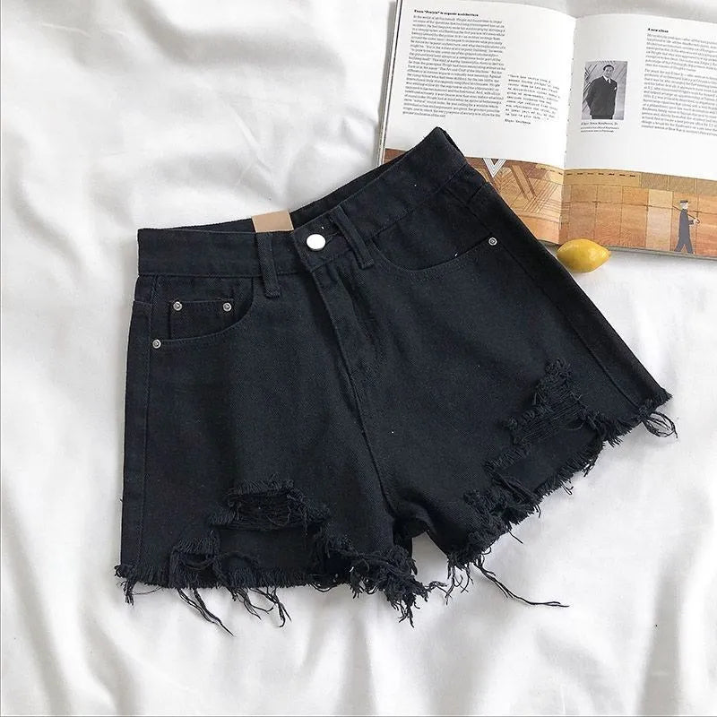 Trendy Distressed High Waisted Denim Shorts