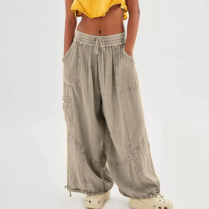 Relaxed Fit Wide Leg Beach Pants with Pockets