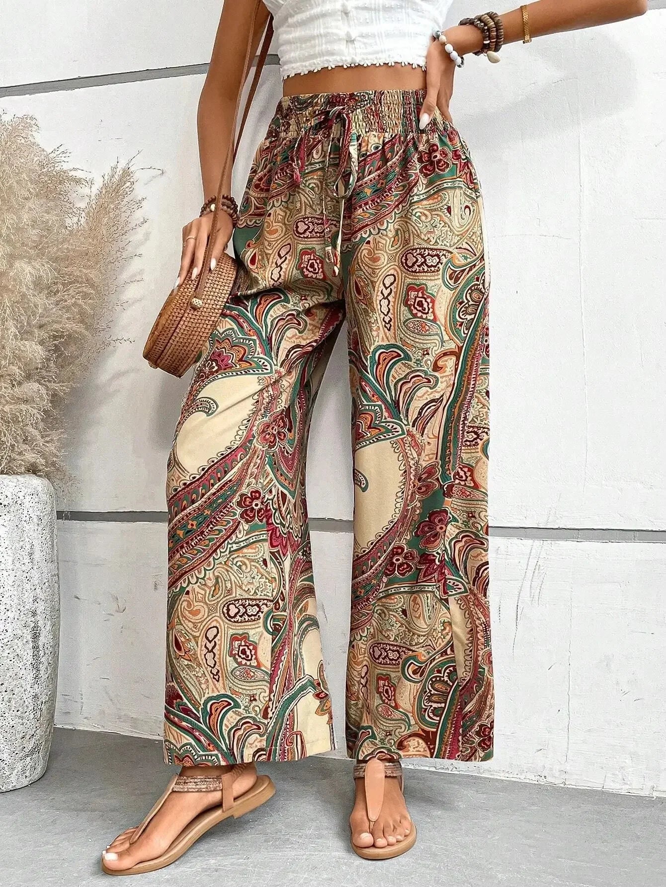 Comfortable Loose Fit Stretchy Printed Women's Trousers