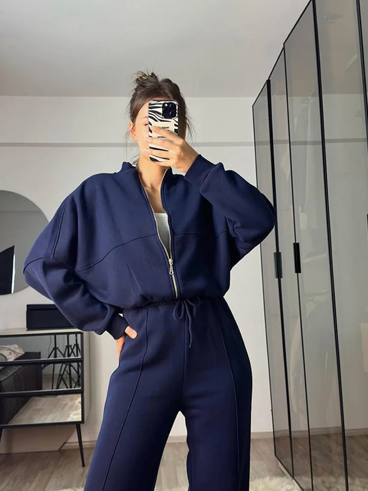 Ladies Cozy Tracksuit with Zip Jacket and Trousers