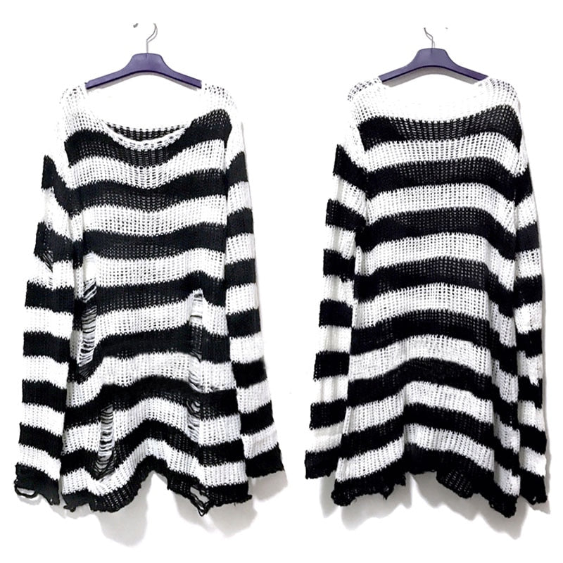 Relaxed Fit Women's Striped Lightweight Sweatshirt - VogeLuxe