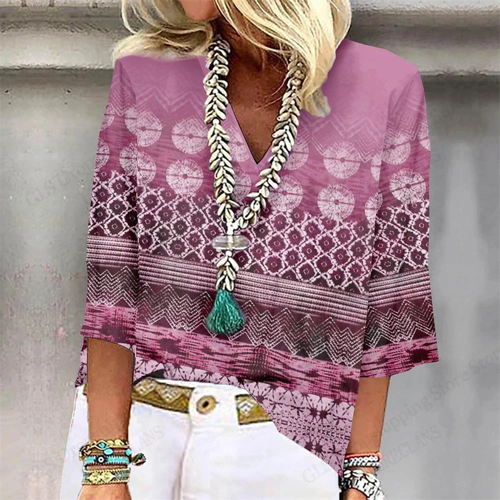 Relaxed Fit Floral V-Neck T-Shirt for Women