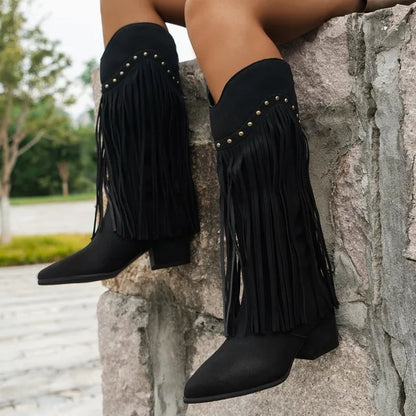 Fashionable Fringe Knee High Cowboy Boots