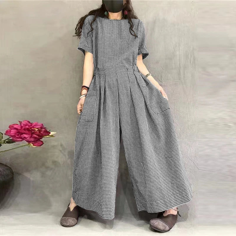 Floral Loose-Fit Jumpsuit - Elastic Waist Summer Romper