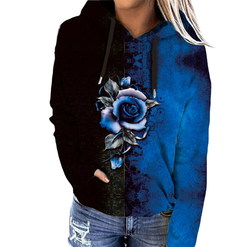 Large Women's Floral Hooded Sweatshirt