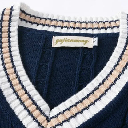 VogeLuxe | Men’s Preppy Cable Knit Sleeveless V Neck Sweater Vest