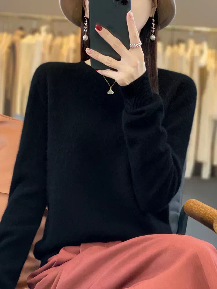 Soft Merino Wool Women's O Neck Winter Sweater