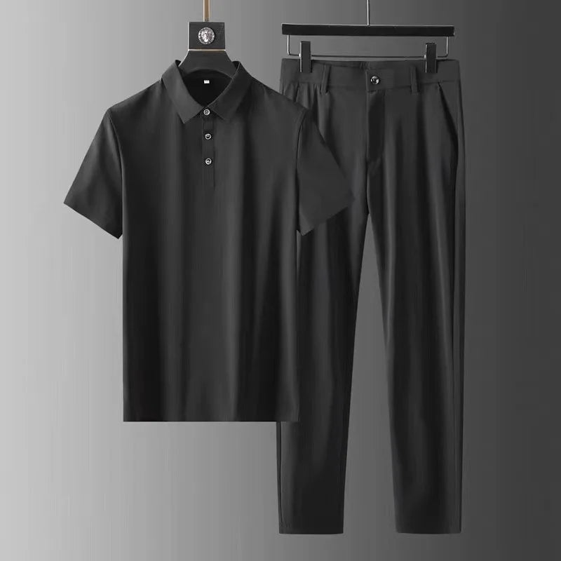 Slim Fit Men's Polo Shirt and Pants 2-Piece Suit