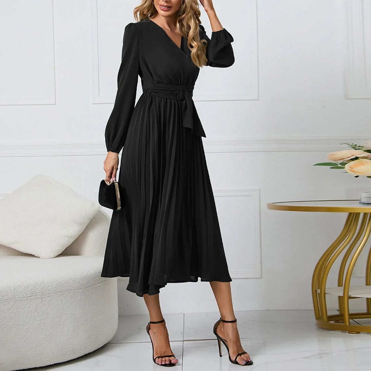 Flattering Fit Midi Dress with Waist Belt