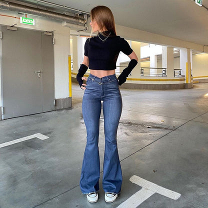 Classic Comfortable High-Waist Dark Blue Jeans - VogeLuxe
