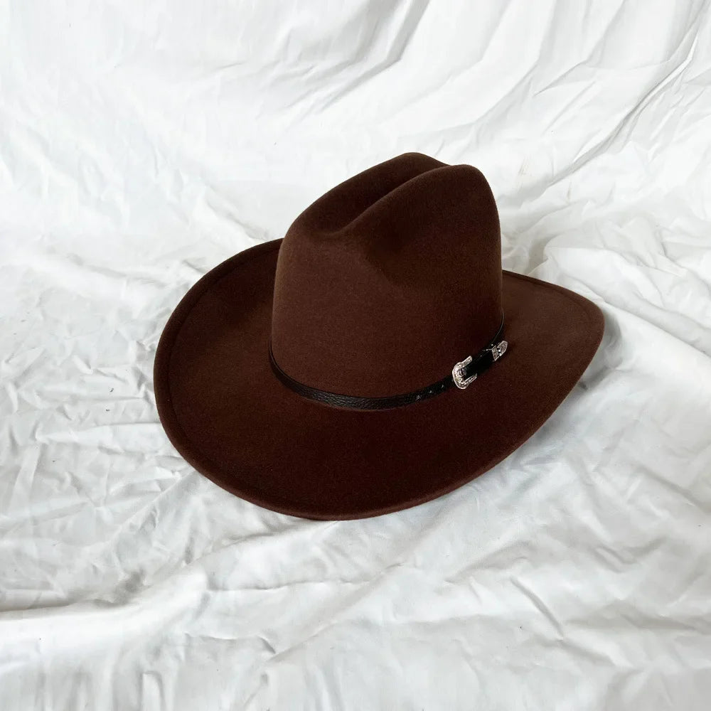 Retro Style Leather Cowboy Hat - Wide Brim Adjustable Fit