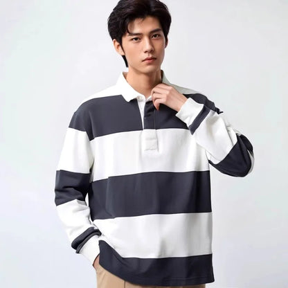 Relaxed Fit Casual Stripe Long Sleeve T Shirt - VogeLuxe