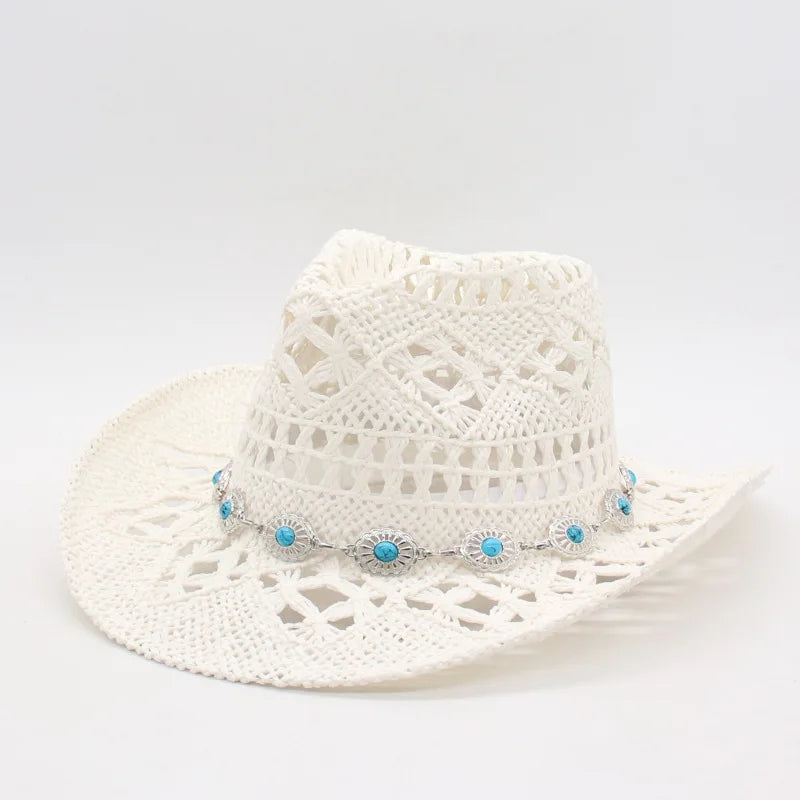 Rustic Summer Cowboy Hat with Wooden Beads