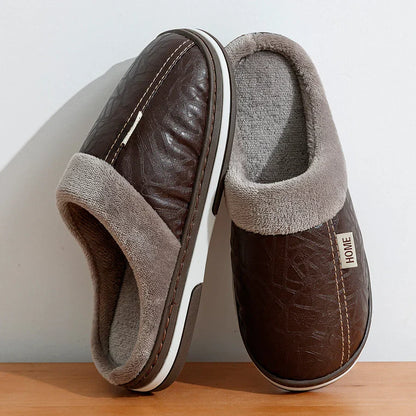 Men's Cozy Faux Leather Slippers with Soft Insulation