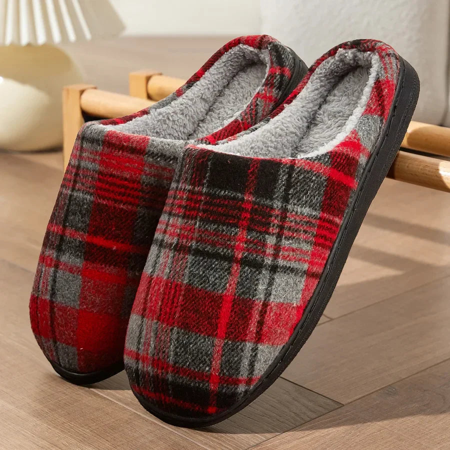 Cozy Mens Plaid Slipper Shoes - Soft Warm Fleece Inside - VogeLuxe