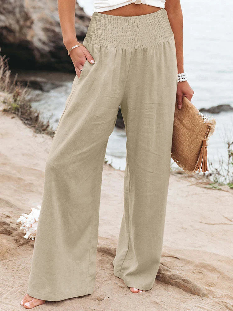 Comfortable High Waist Loose Fit Linen Pants - VogeLuxe