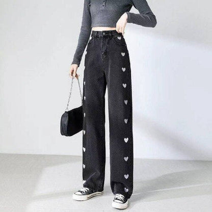 Comfy Heart Print High Waist Women's Jeans