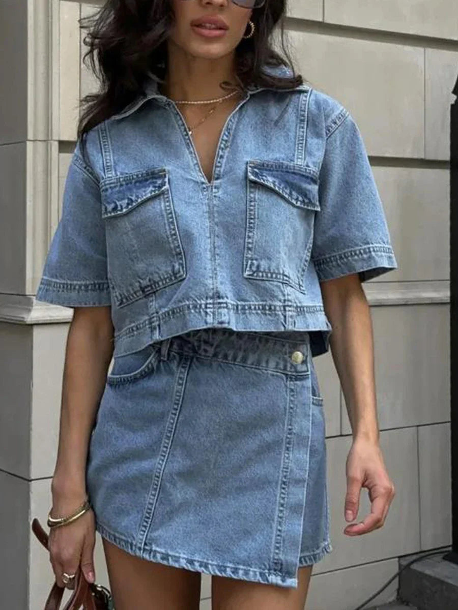 Navy Blue Jeans 2-Piece Outfit