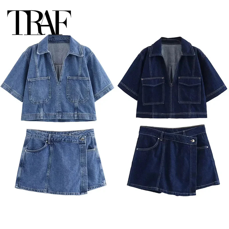 Navy Blue Jeans 2-Piece Outfit - VogeLuxe