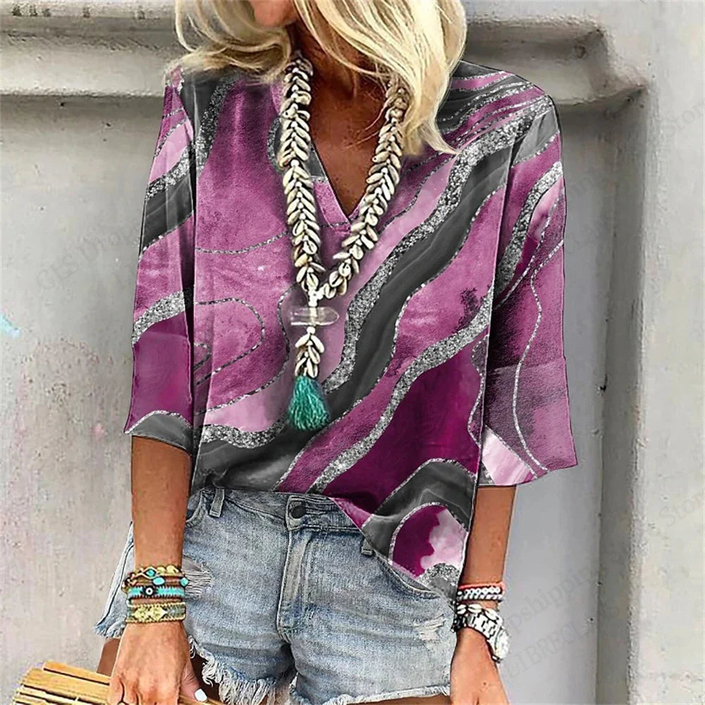 Relaxed Fit Floral V-Neck T-Shirt for Women