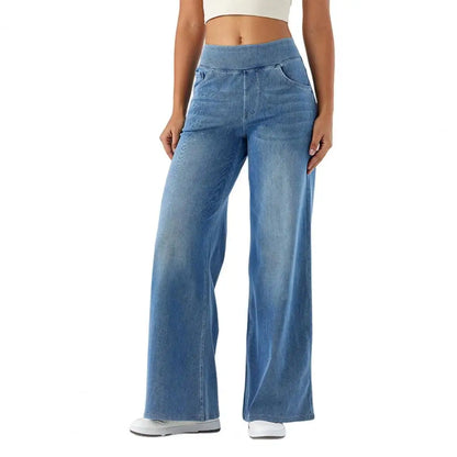 Comfortable Wide Leg High Waist Jeans with Stretch Waist