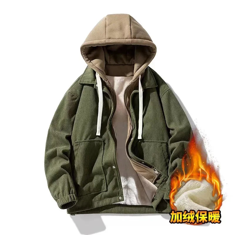 Comfy Large Corduroy Hooded Street Jacket