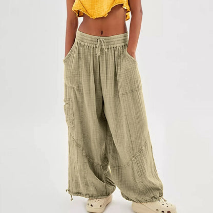 Relaxed Fit Wide Leg Beach Pants with Pockets