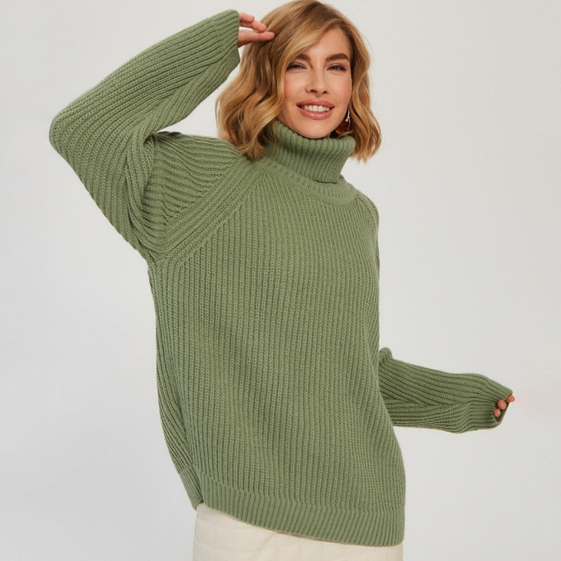 Soft Women's Cable Knit Turtleneck Sweater