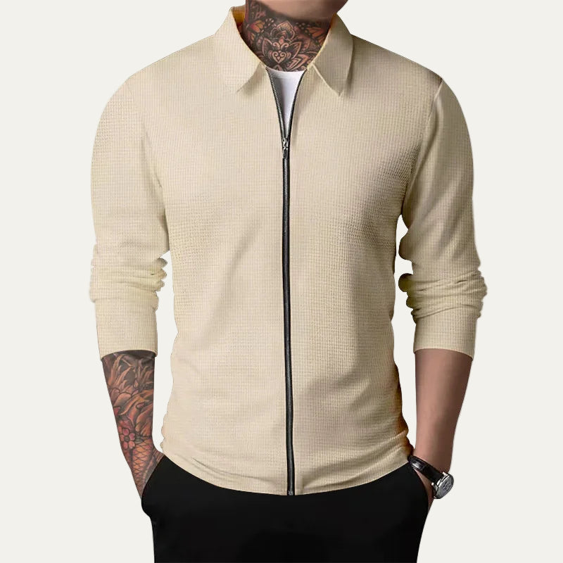 VogeLuxe | Men’s Textured Zip Up Collared Jacket