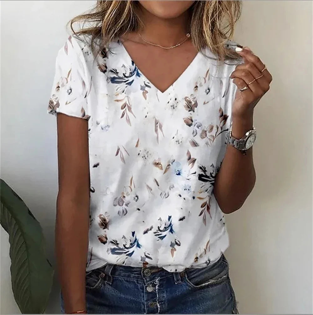 Classic Floral Relaxed Fit V-Neck T-Shirt