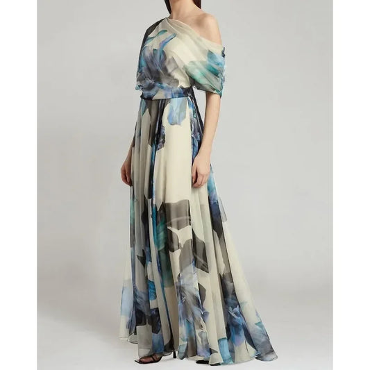Chic Floral Ruffled Long Maxi Dress for Women - BritishElegance