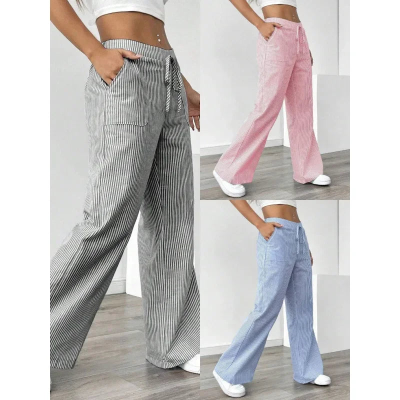 Comfy High-Waisted Wide Leg Striped Pants - BritishElegance